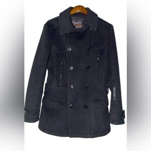 Vintage Buckaroo Modern J1950 Wool Black Pea‎ Coat Eight Button Men L Cowboy